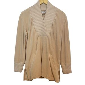 ST. JOHN Sport Vintage Top Cream Velour Pullover V Neck Sweatshirt Size S